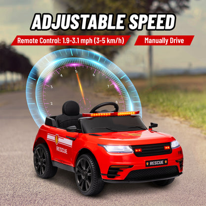 12V Kids Electric Fire Truck w/ Remote Control, Spring Suspension, Training Wheel, Siren, Music, Light, Horn, Red