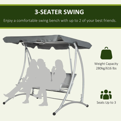 3 Person Patio Swing Seats with Adjustable Canopy Outdoor Swing Chair Bench for Garden, Poolside, Dark Grey