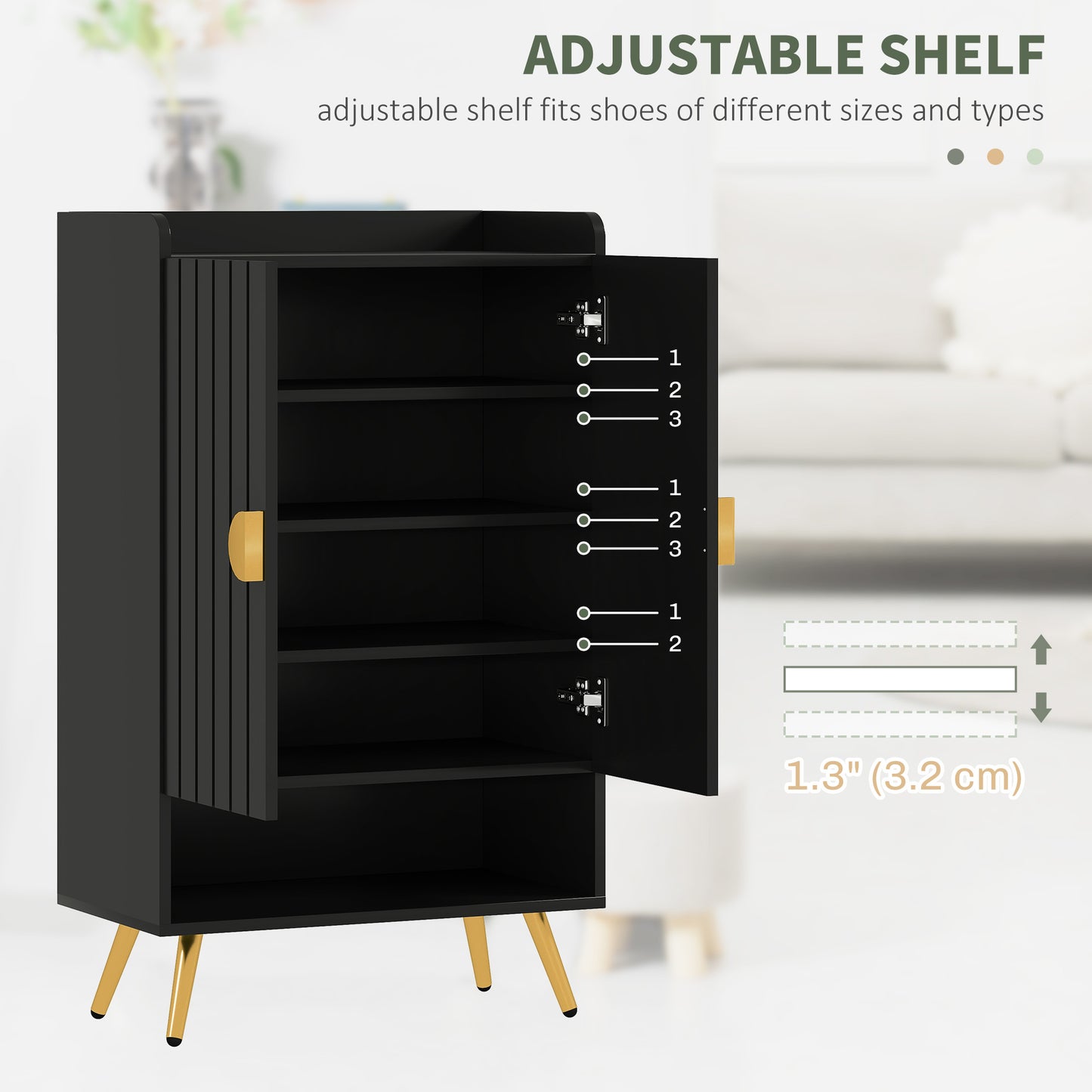 Entryway Narrow Shoe Storage Cabinet with Adjustable Shelves Open Shelf for 15 Pairs Black Kids Crystal