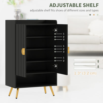 Entryway Narrow Shoe Storage Cabinet with Adjustable Shelves Open Shelf for 15 Pairs Black