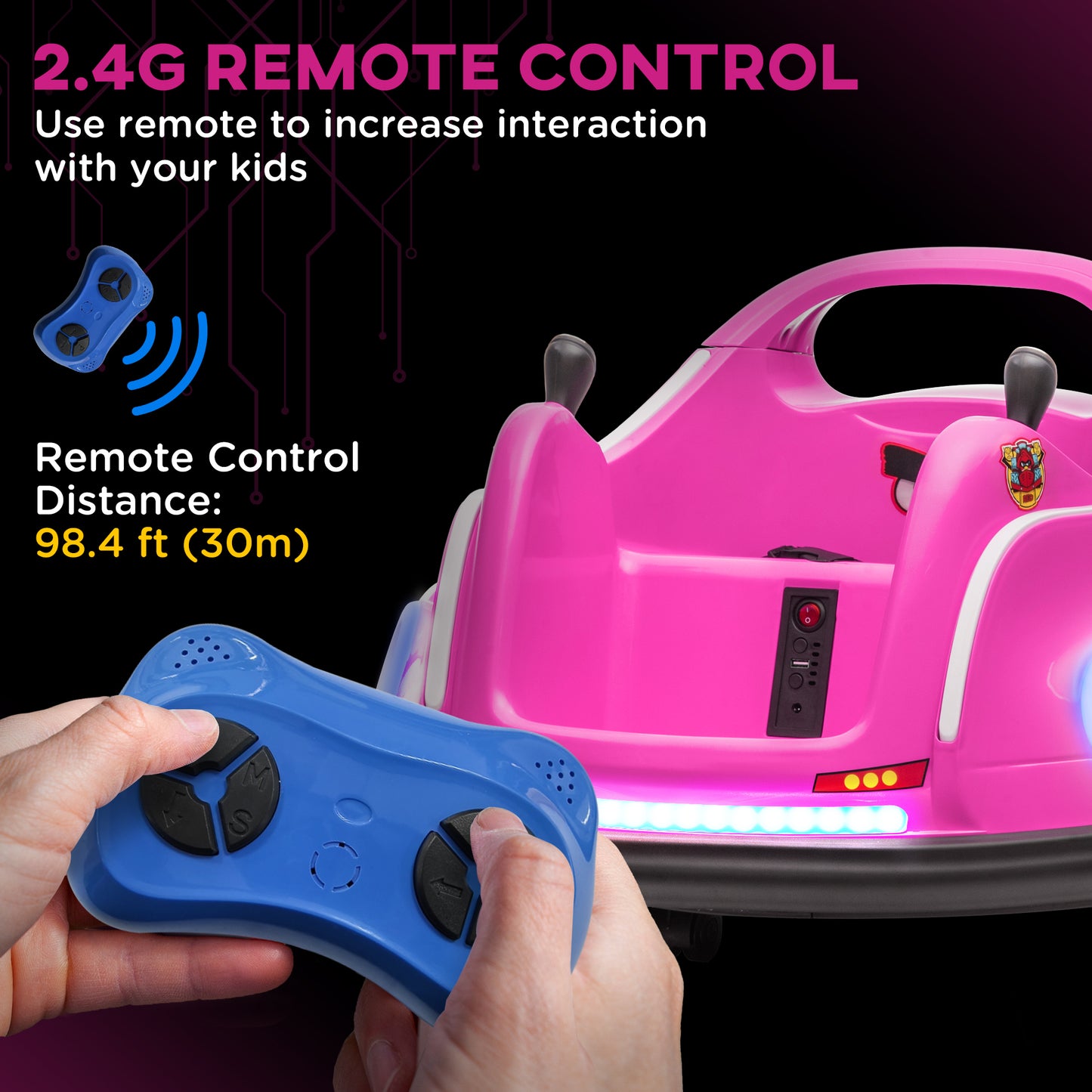 Angry Bird Licensed Electric Ride on Car, 12V Bumper Car for Kids w/ Dual Joysticks, 360 Degree Spin, Pink Kids Crystal