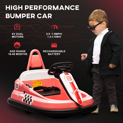 Kids Bumper Car, 6V 360° Rotation Electric Ride on Car, Twin Motors Battery Powered Toy, Horn and Lights, Safety Belt - Pink