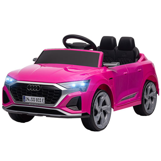 12V Battery Powered Kids Electric Car, Audi Q8 etron Sportback Licensed Ride on Car w/ Remote Control, Pink Kids Crystal