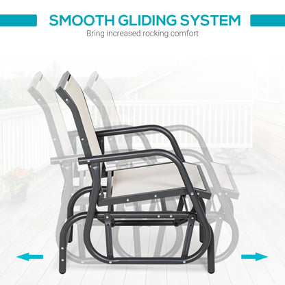 Patio Glider with Breathable Mesh Fabric Seat & Backrest, Metal Frame Outdoor Glider Swing Chair with Armrests, Cream