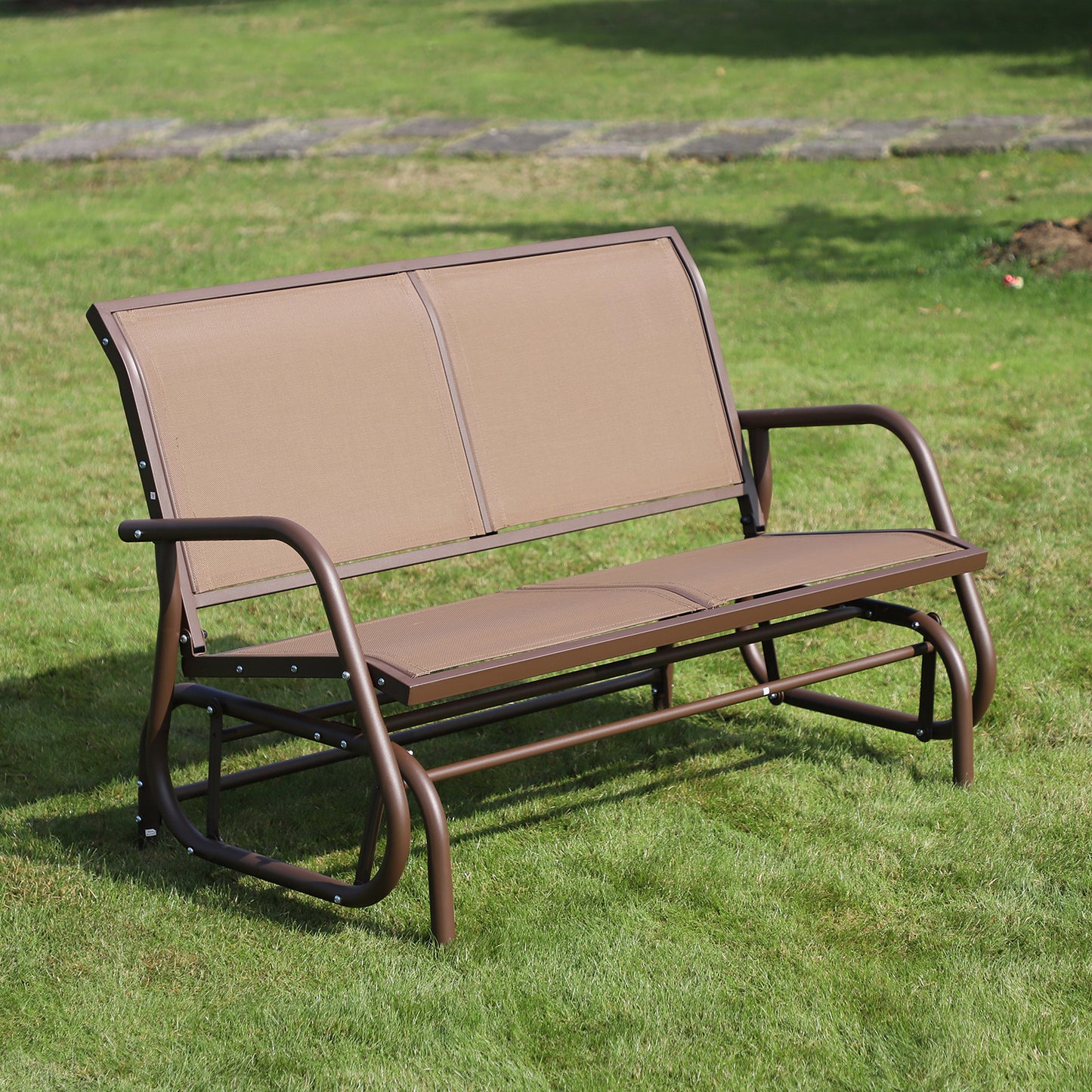 Patio Glider Bench Outdoor Double Swing Chair Steel Frame Garden Rocking Loveseat Coffee Brown Kids Crystal