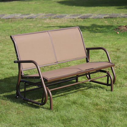 Patio Glider Bench Outdoor Double Swing Chair Steel Frame Garden Rocking Loveseat Coffee Brown