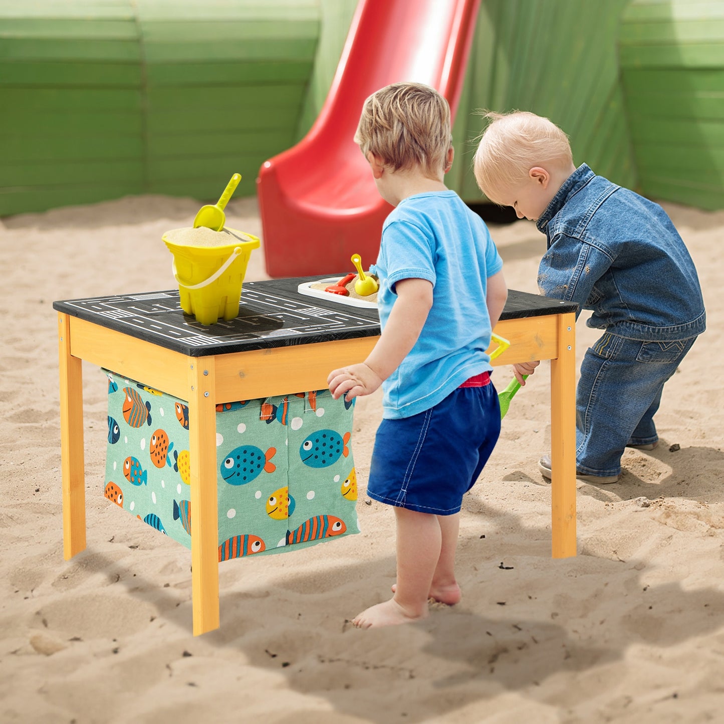 3-in-1 Kids Sand Water Activity Table with Foldable Storage Bin Kids Crystal