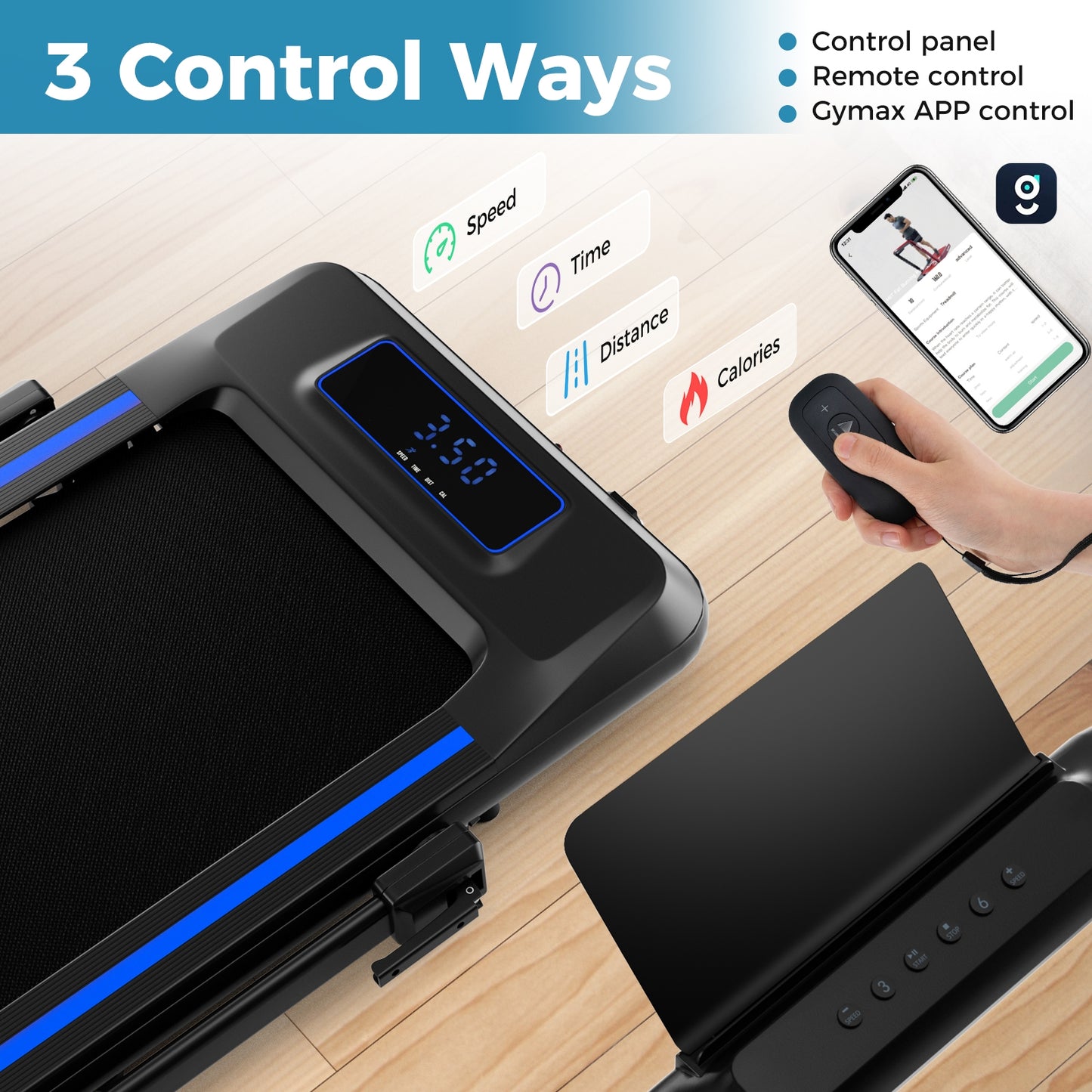 2 in 1 Folding Treadmill with Incline with Remote Control-Blue Kids Crystal