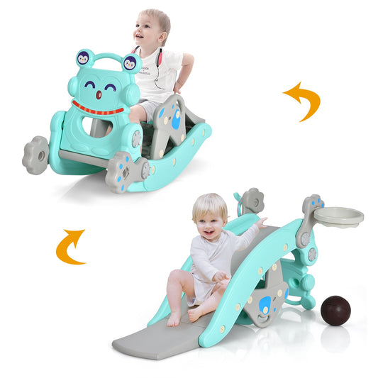 4-in-1 Rocking Horse and Slide Set for Kids-Blue Kids Crystal