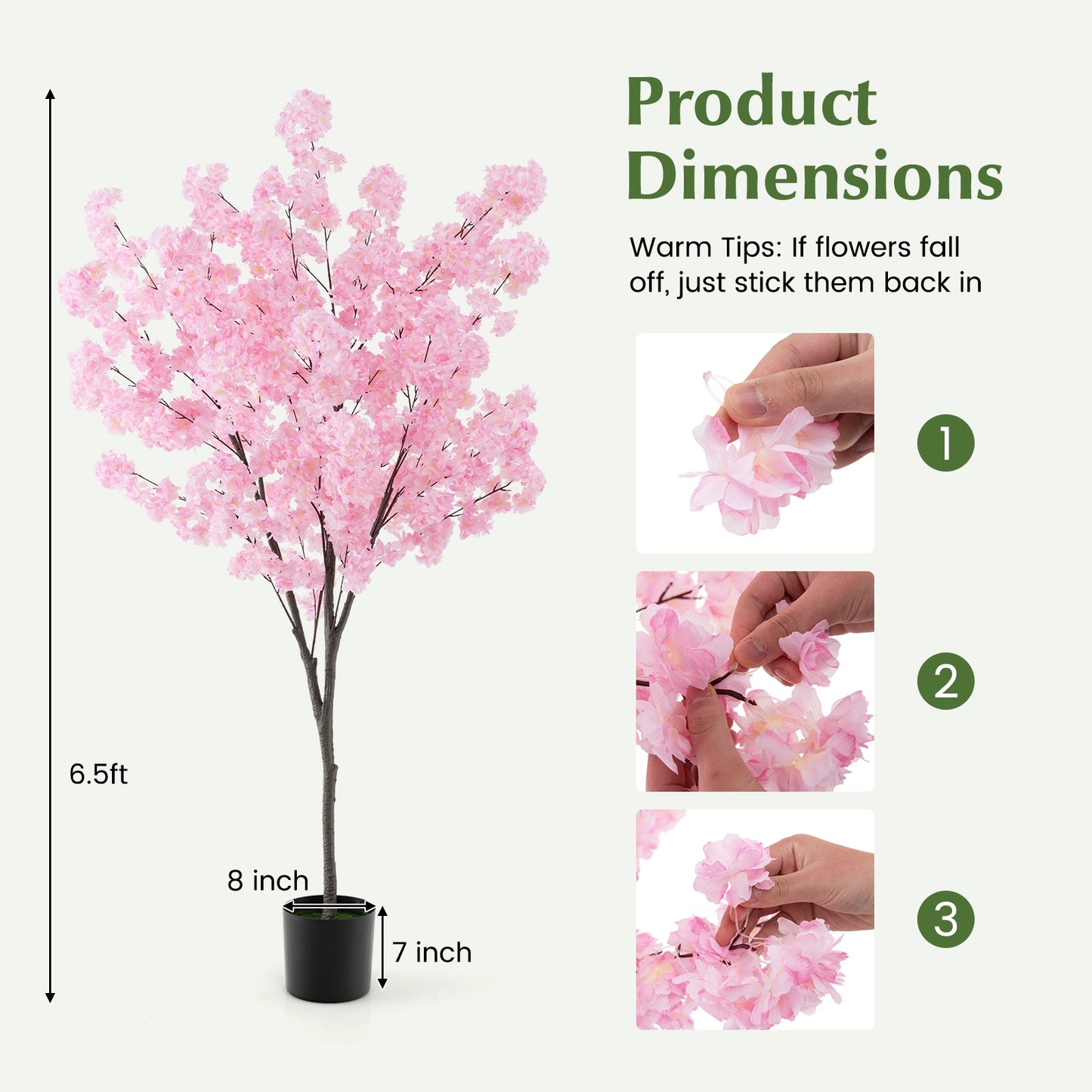 6.5 FT Tall Artificial Cherry Blossom Tree with 900 Pink Flowers Kids Crystal