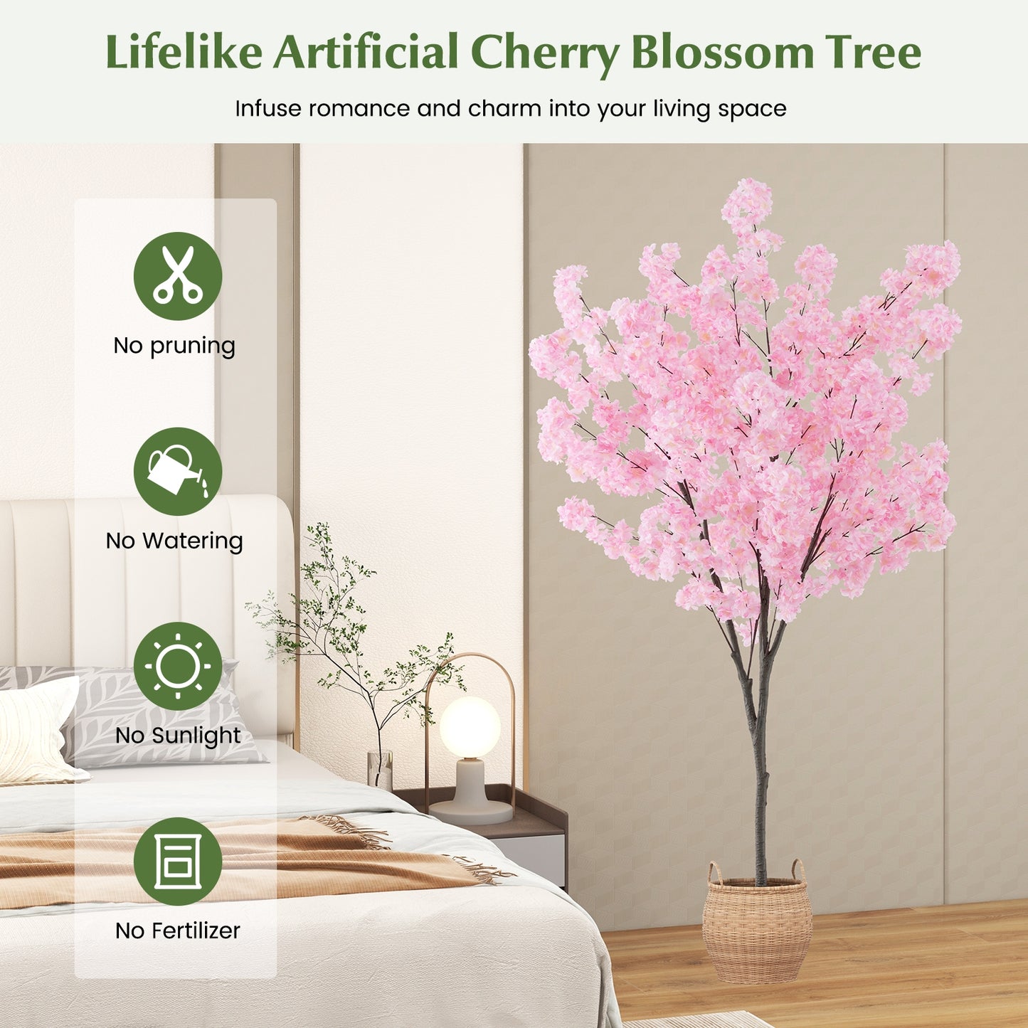 6.5 FT Tall Artificial Cherry Blossom Tree with 900 Pink Flowers Kids Crystal