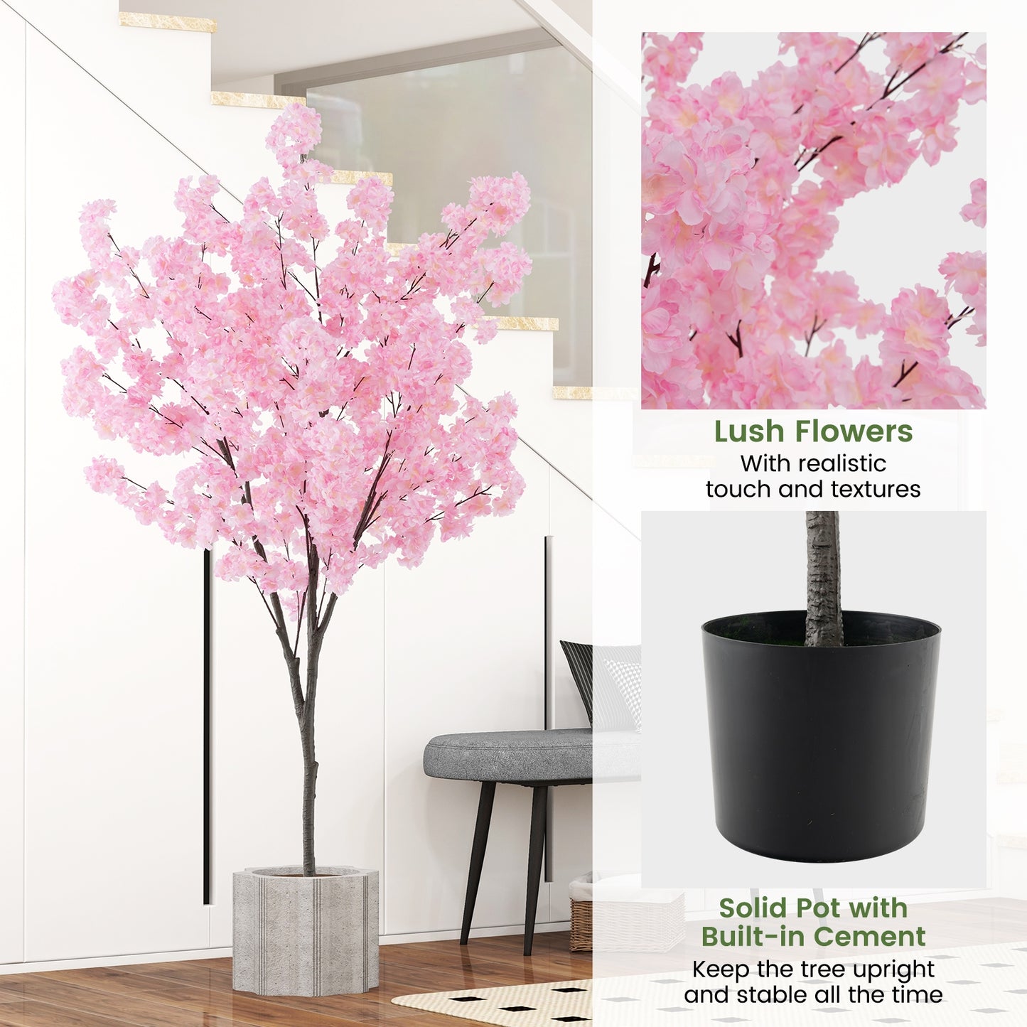 6.5 FT Tall Artificial Cherry Blossom Tree with 900 Pink Flowers Kids Crystal