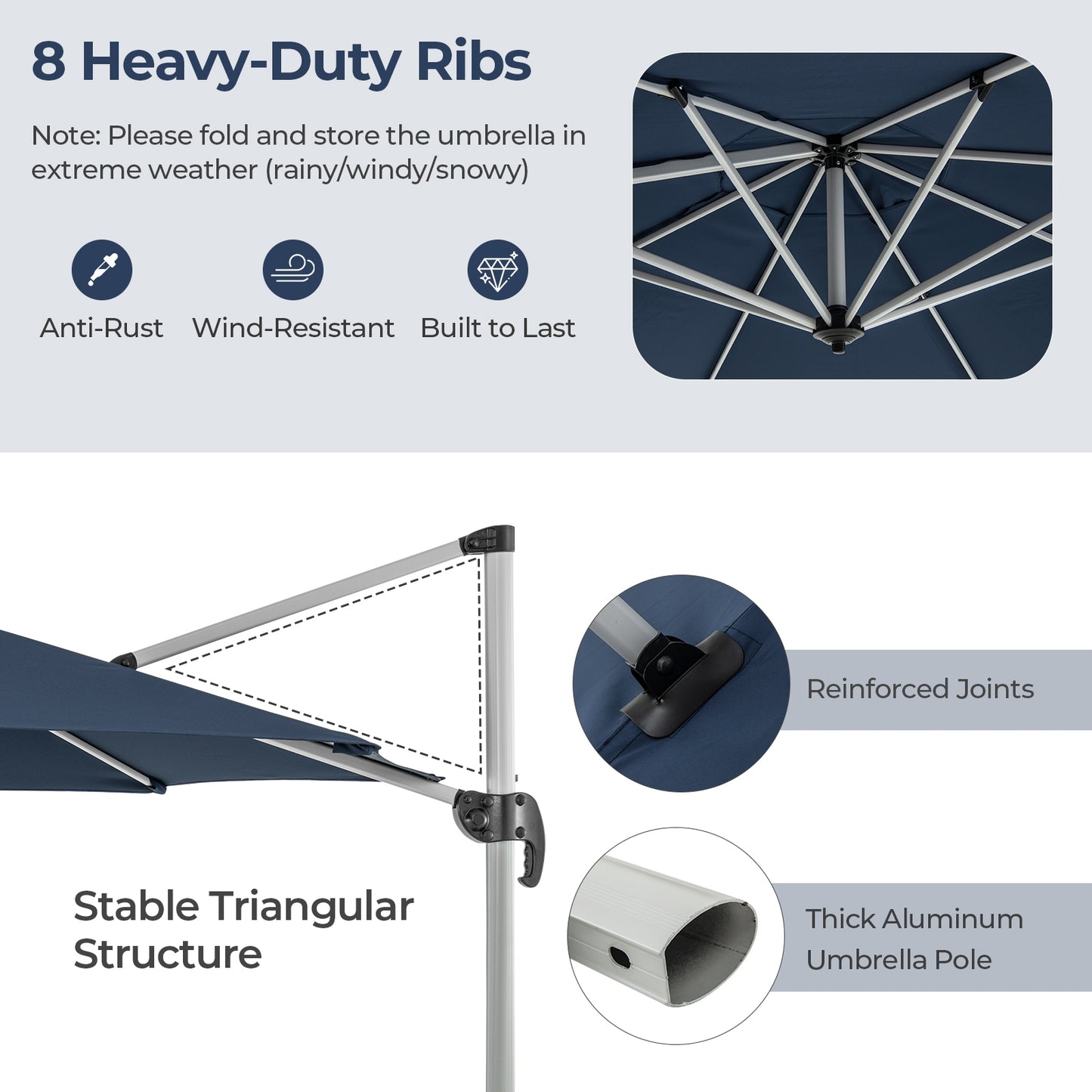11 FT Outdoor Patio Umbrella with 360° Rotation and Adjustable Tilt-Navy Kids Crystal