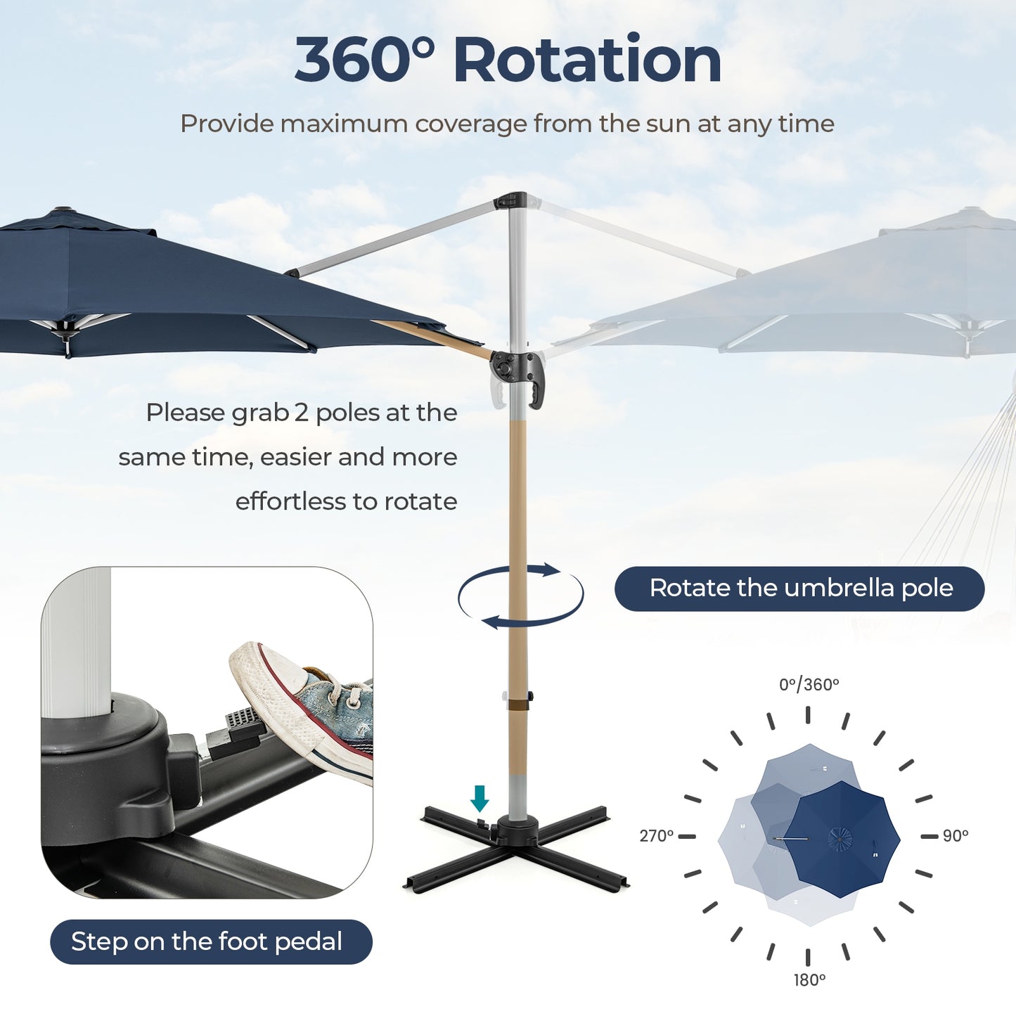 11 FT Outdoor Patio Umbrella with 360° Rotation and Adjustable Tilt-Navy Kids Crystal