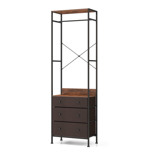 Freestanding Closet Organizer with 3-position Hanging Rod and Storage Shelves-Brown Kids Crystal