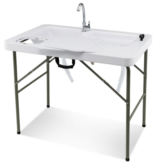 Fish Cleaning Table with 2 Sinks and 360° Rotatable Fauce-White Kids Crystal