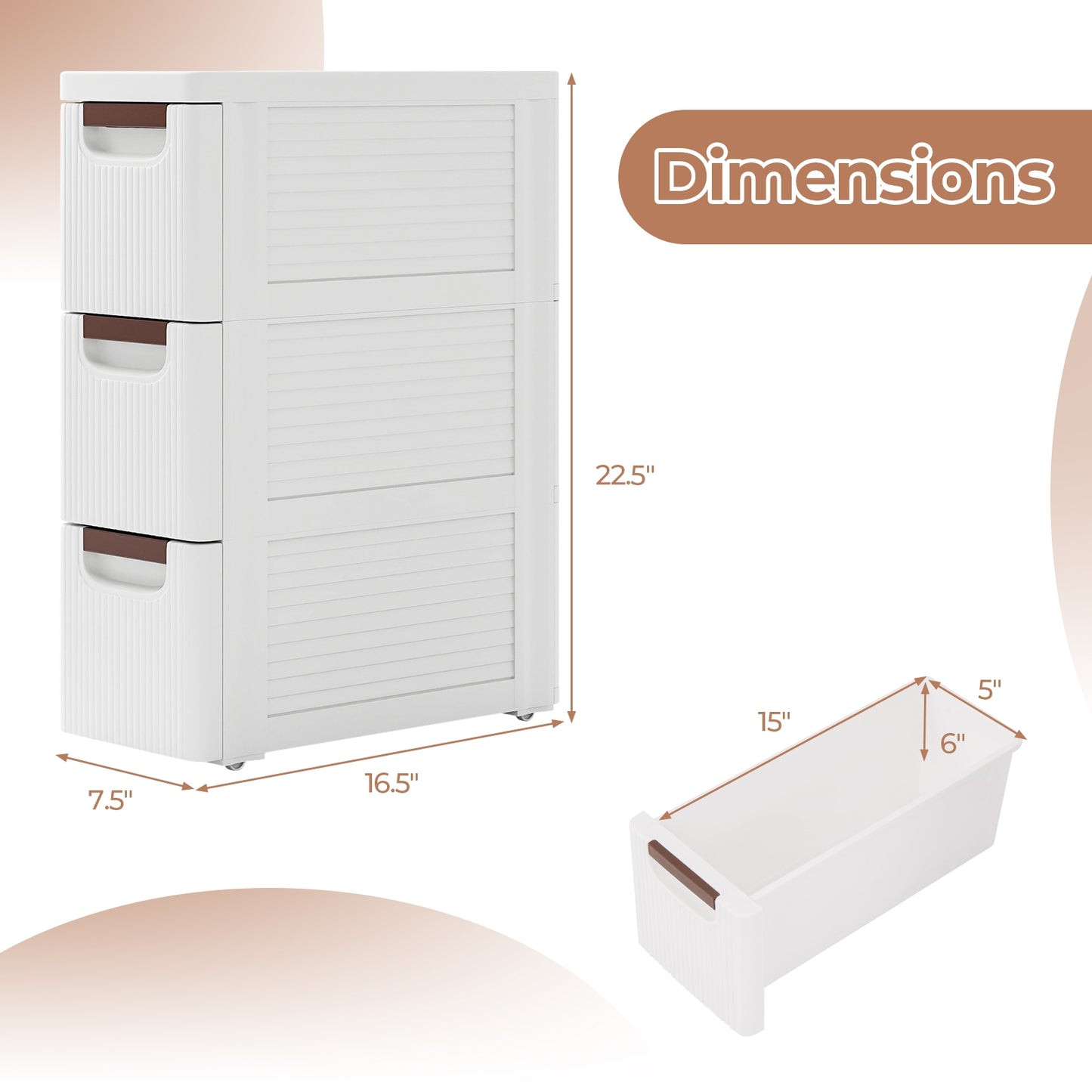 3/4/5/6-Drawer Rolling Organizer Unit Narrow Storage Cabinet with Built-In Wheels for Small Space-3-Drawer Kids Crystal
