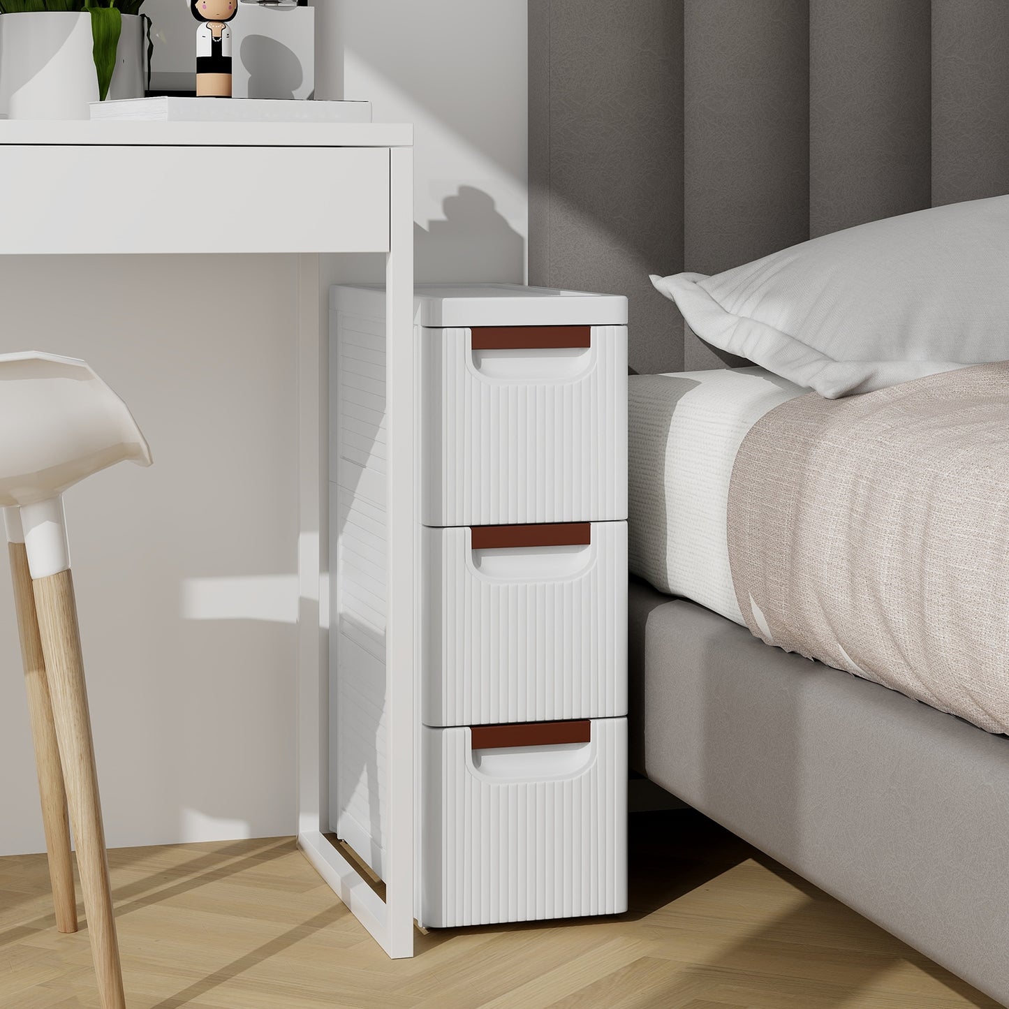 3/4/5/6-Drawer Rolling Organizer Unit Narrow Storage Cabinet with Built-In Wheels for Small Space-3-Drawer Kids Crystal