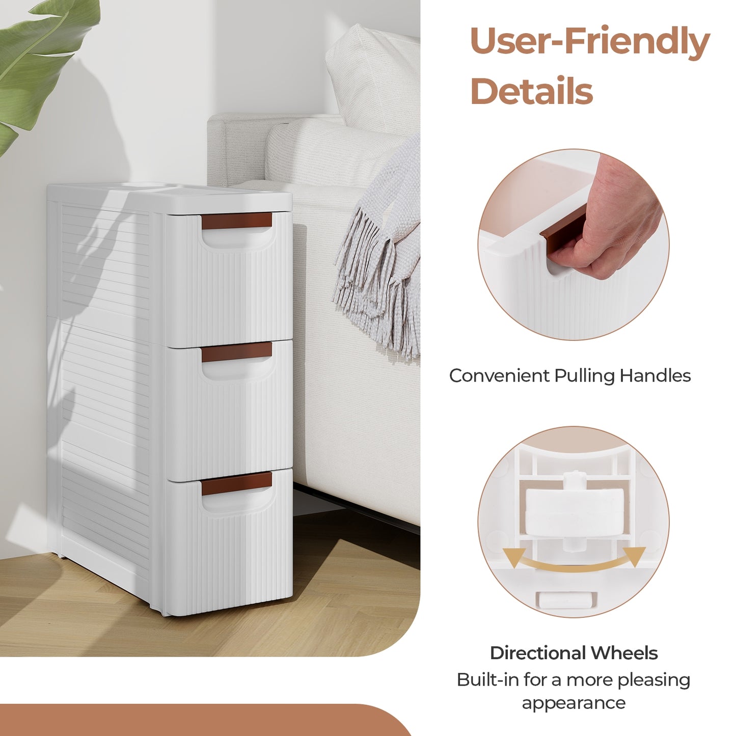 3/4/5/6-Drawer Rolling Organizer Unit Narrow Storage Cabinet with Built-In Wheels for Small Space-3-Drawer Kids Crystal