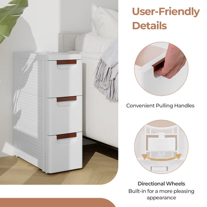 3/4/5/6-Drawer Rolling Organizer Unit Narrow Storage Cabinet with Built-In Wheels for Small Space-3-Drawer