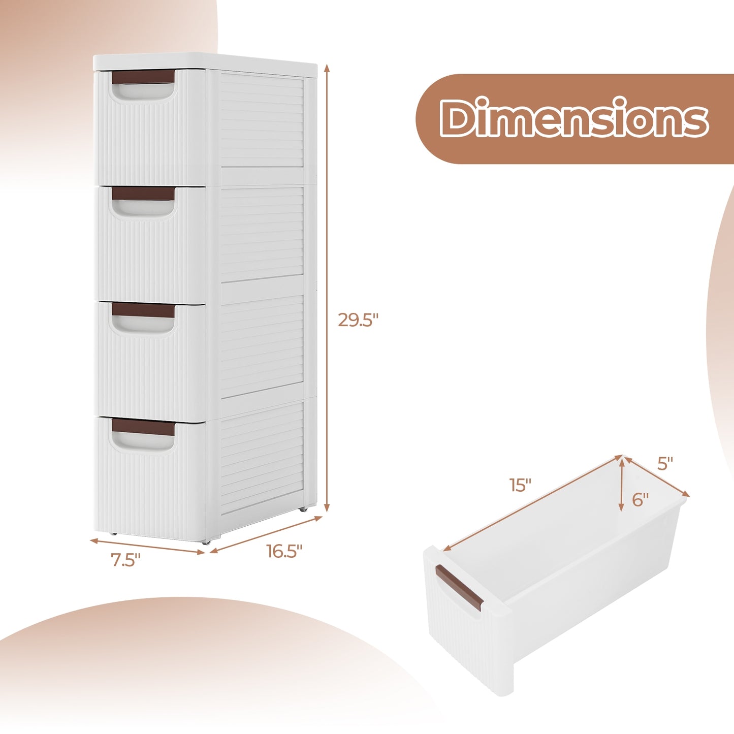3/4/5/6-Drawer Rolling Organizer Unit Narrow Storage Cabinet with Built-In Wheels for Small Space-4-Drawer Kids Crystal