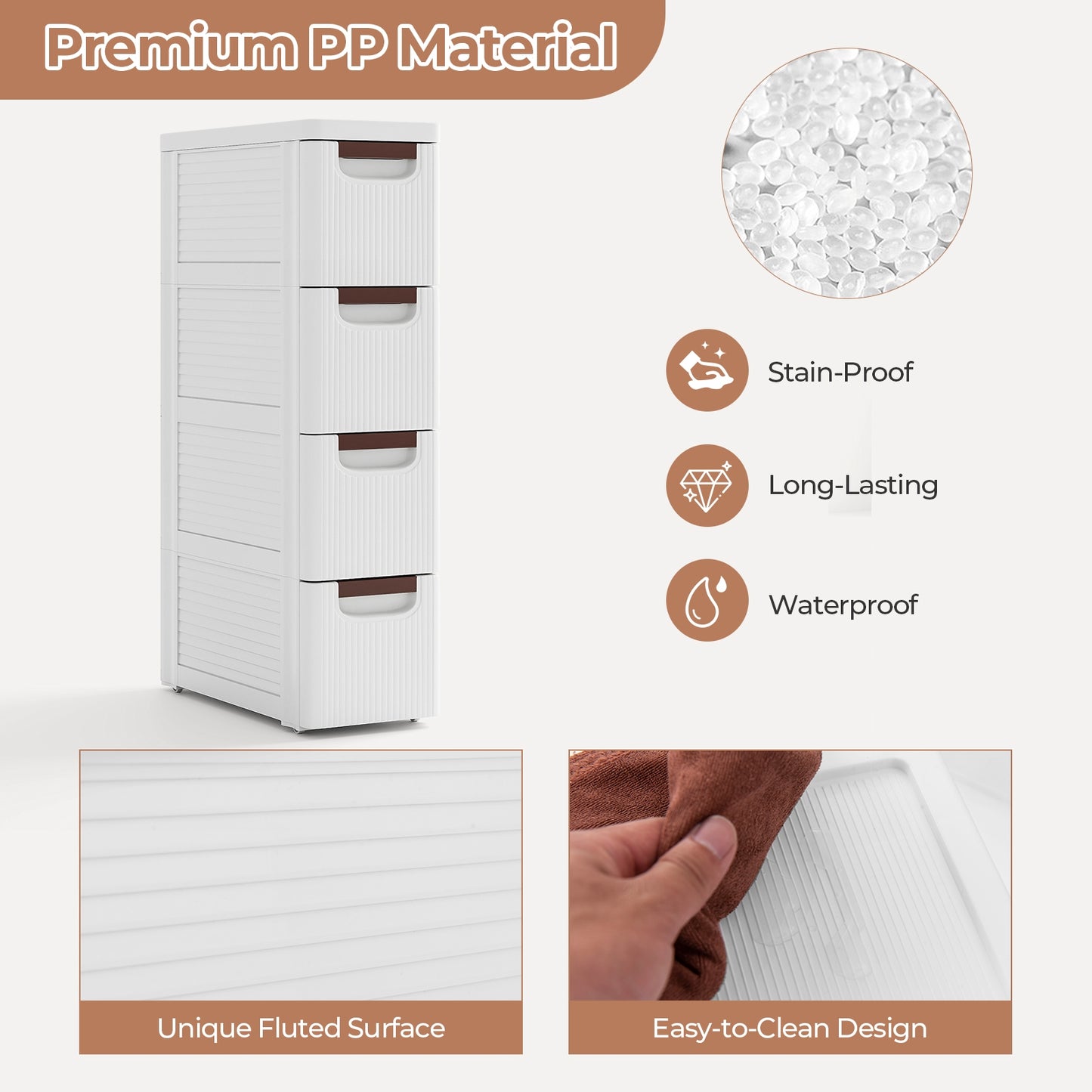 3/4/5/6-Drawer Rolling Organizer Unit Narrow Storage Cabinet with Built-In Wheels for Small Space-4-Drawer Kids Crystal