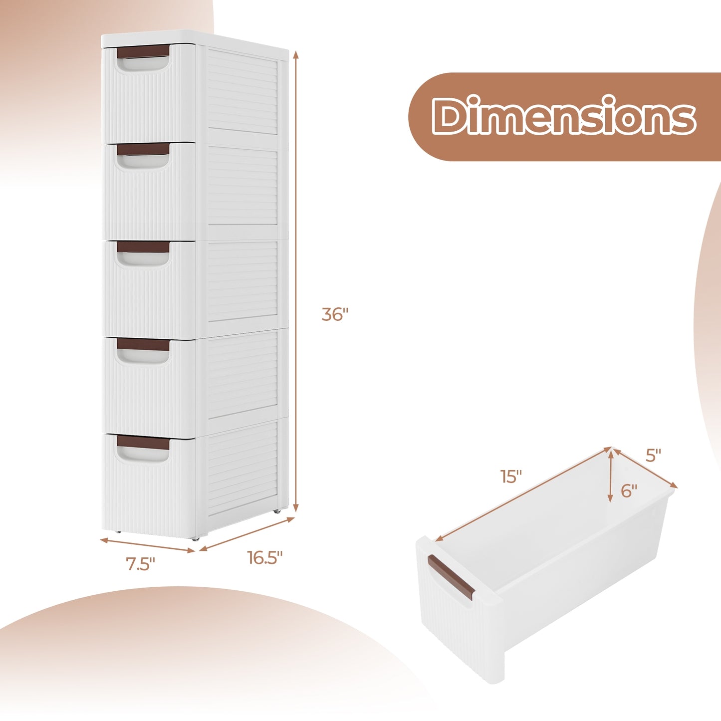 3/4/5/6-Drawer Rolling Organizer Unit Narrow Storage Cabinet with Built-In Wheels for Small Space-5-Drawer Kids Crystal