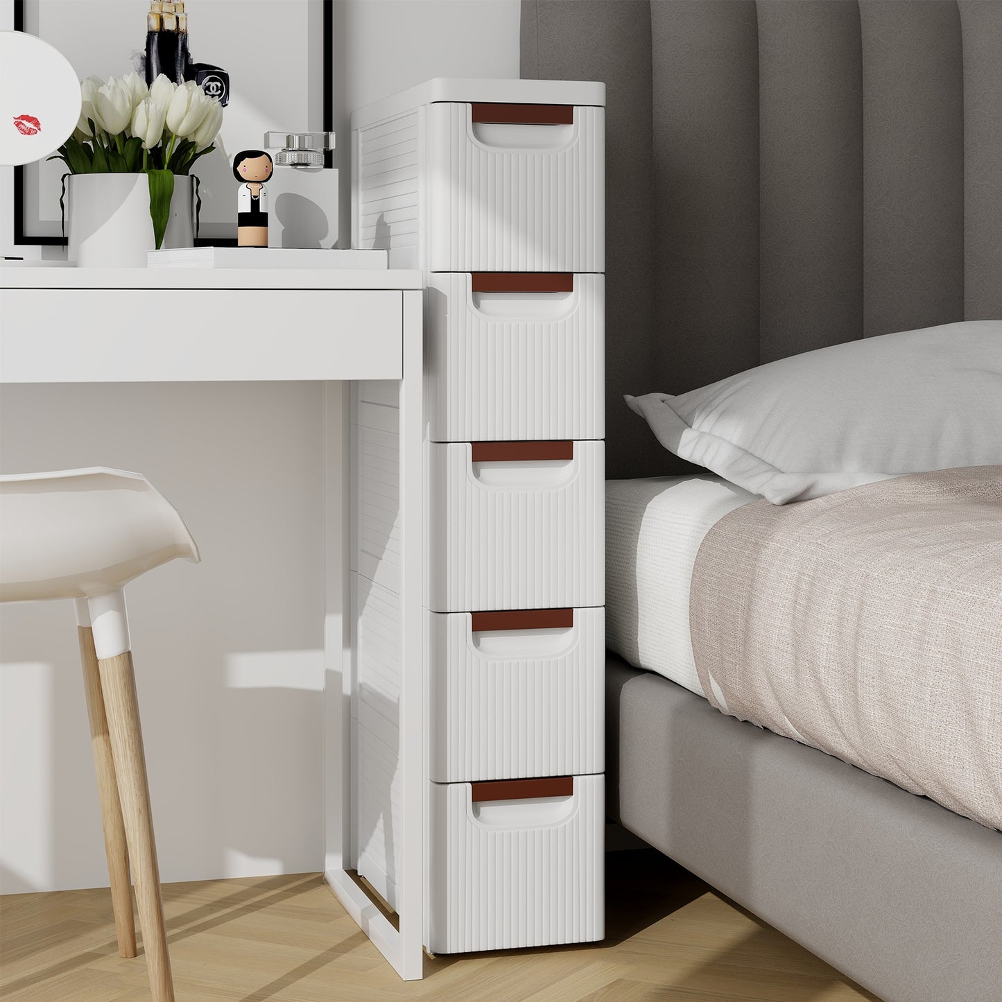 3/4/5/6-Drawer Rolling Organizer Unit Narrow Storage Cabinet with Built-In Wheels for Small Space-5-Drawer Kids Crystal