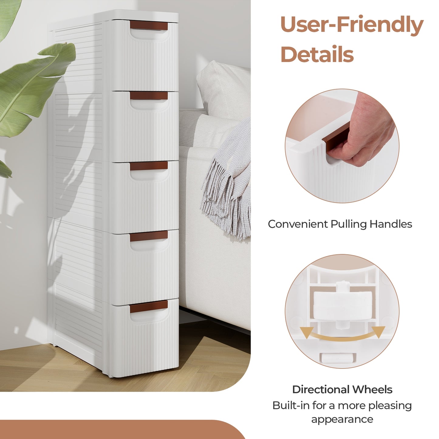 3/4/5/6-Drawer Rolling Organizer Unit Narrow Storage Cabinet with Built-In Wheels for Small Space-5-Drawer Kids Crystal