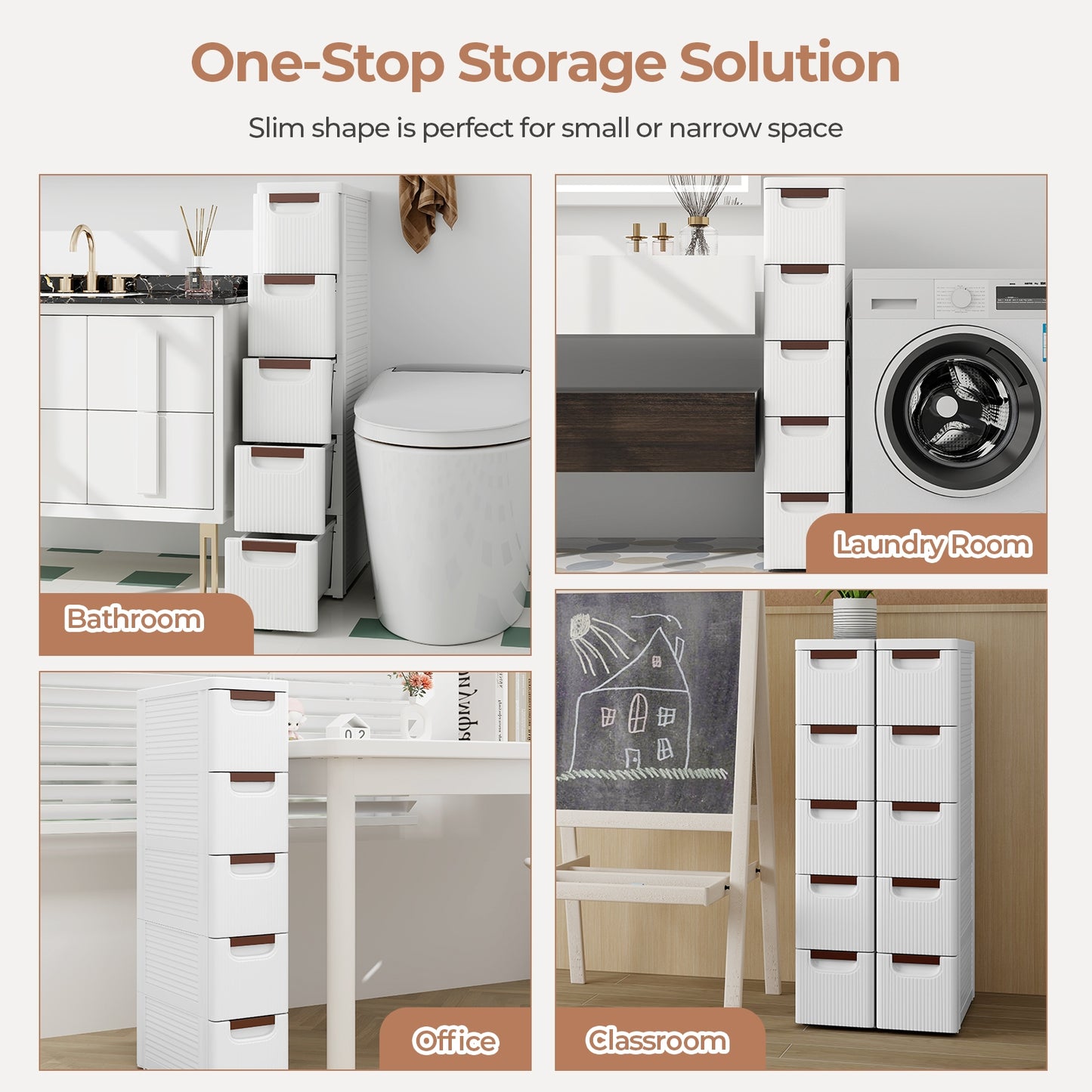 3/4/5/6-Drawer Rolling Organizer Unit Narrow Storage Cabinet with Built-In Wheels for Small Space-5-Drawer Kids Crystal