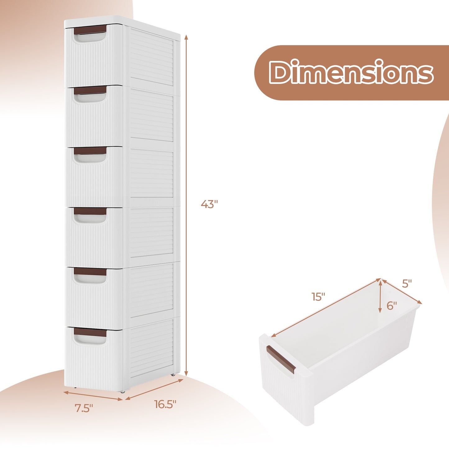 3/4/5/6-Drawer Rolling Organizer Unit Narrow Storage Cabinet with Built-In Wheels for Small Space-6-Drawer Kids Crystal