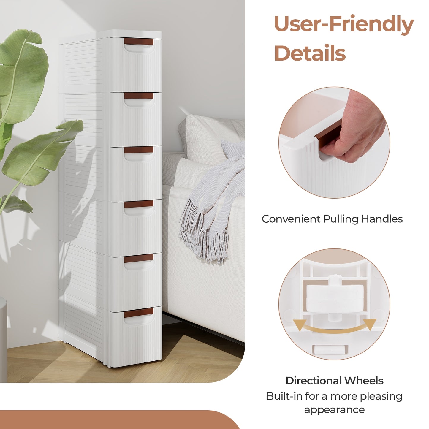 3/4/5/6-Drawer Rolling Organizer Unit Narrow Storage Cabinet with Built-In Wheels for Small Space-6-Drawer Kids Crystal