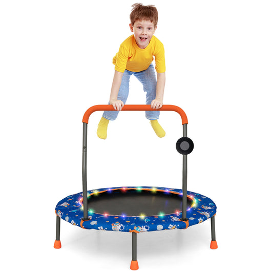 36 Inch Mini Trampoline with Colorful LED Lights and Bluetooth Speaker-Blue Kids Crystal