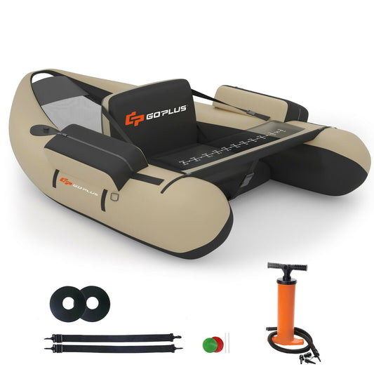 Inflatable Fishing Float Tube with Pump Storage Pockets and Fish Ruler-Beige Kids Crystal