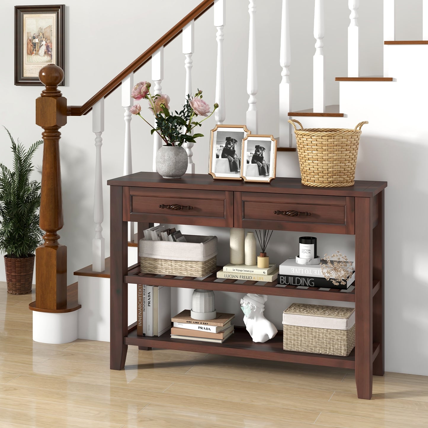 3-tier Console Table with 2 Drawers for Living Room Entryway Kids Crystal