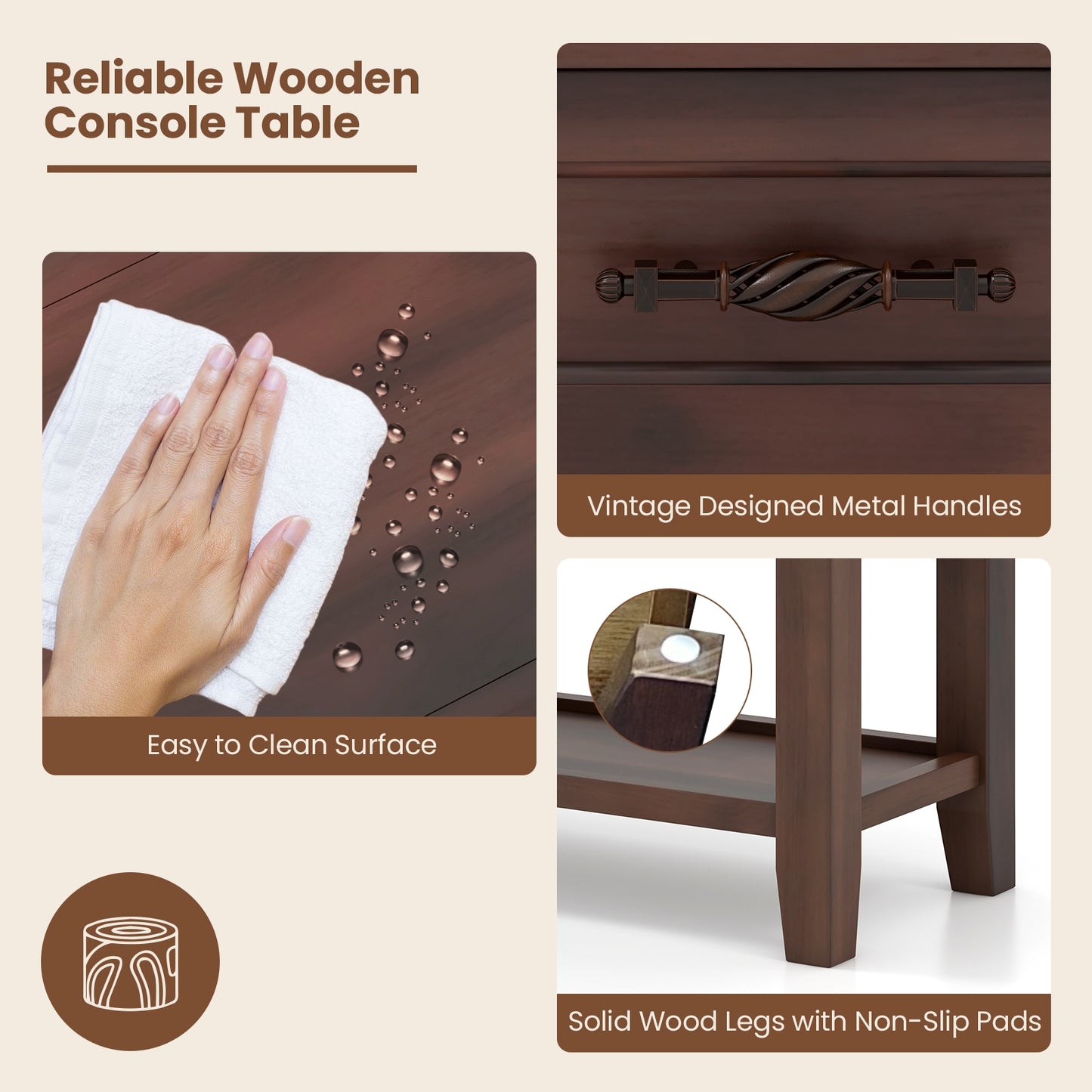 3-tier Console Table with 2 Drawers for Living Room Entryway Kids Crystal