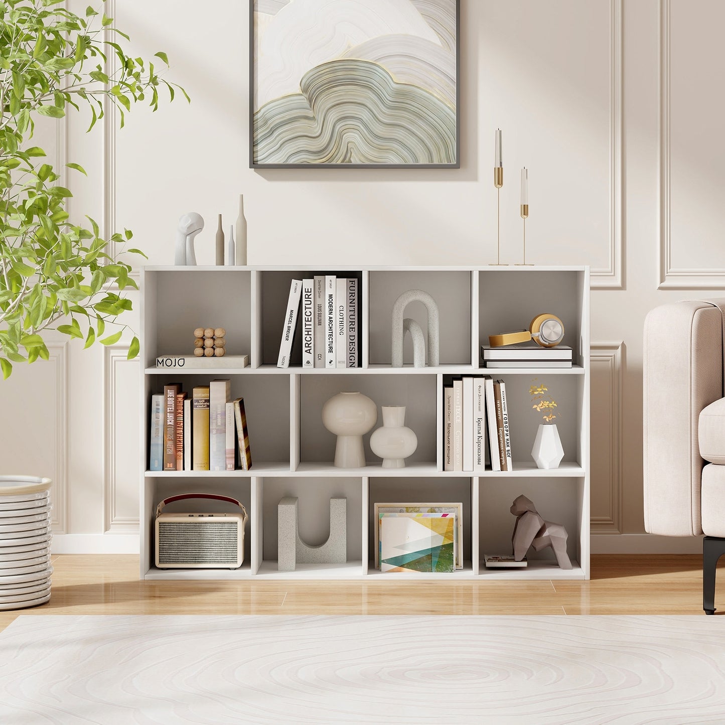 11-Cube Multifunctional Book Storage Organizer Display Cabinet with Anti-tipping Kits-White Kids Crystal