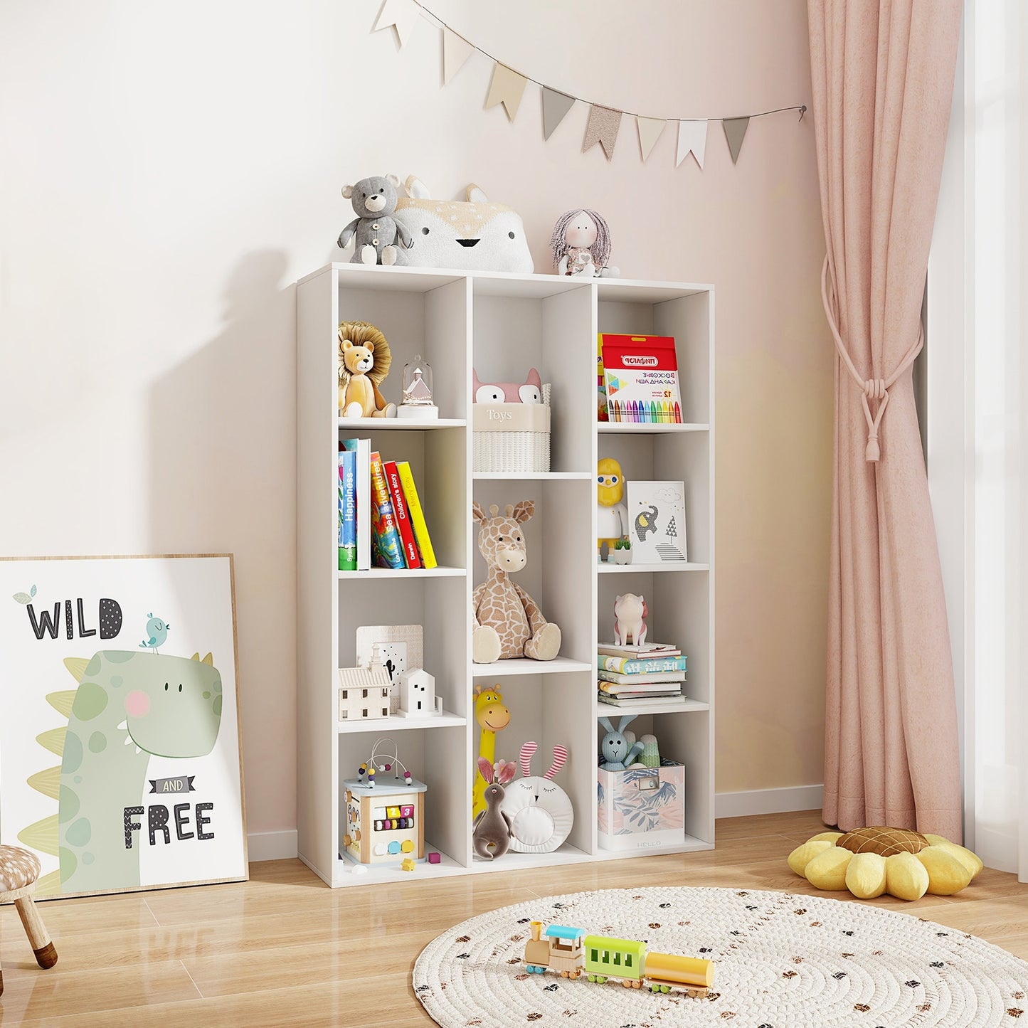 11-Cube Multifunctional Book Storage Organizer Display Cabinet with Anti-tipping Kits-White Kids Crystal