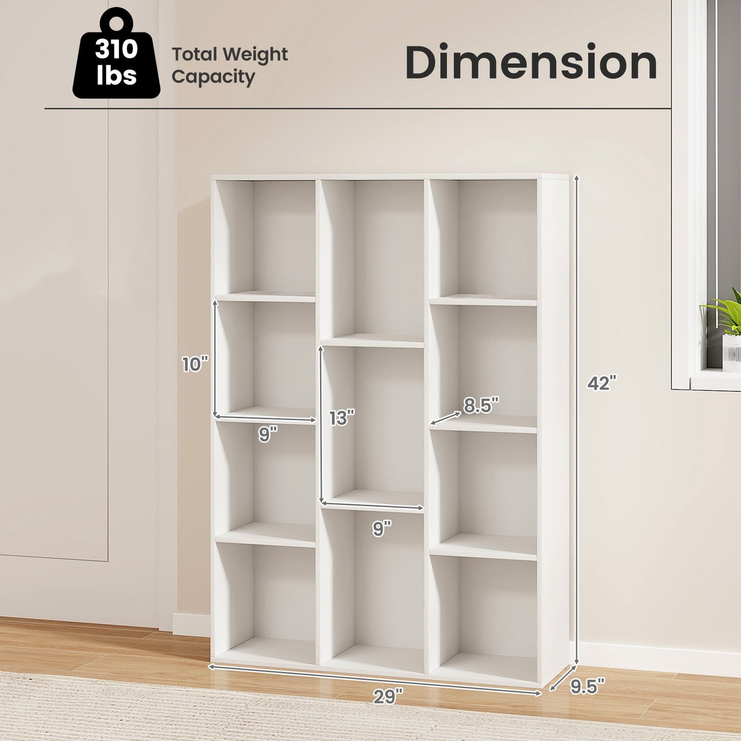 11-Cube Multifunctional Book Storage Organizer Display Cabinet with Anti-tipping Kits-White Kids Crystal