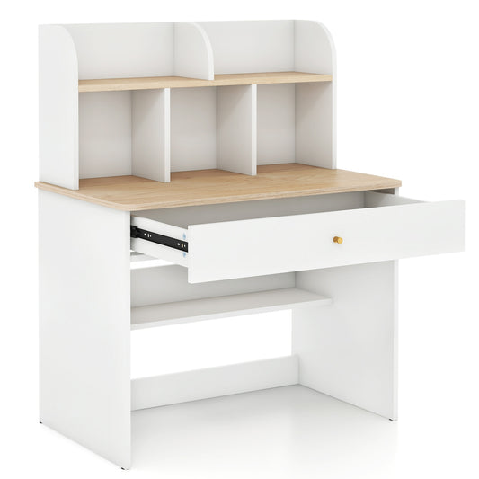Kids Wooden Study Desk Writing Table with Hutch and Drawer Kids Crystal