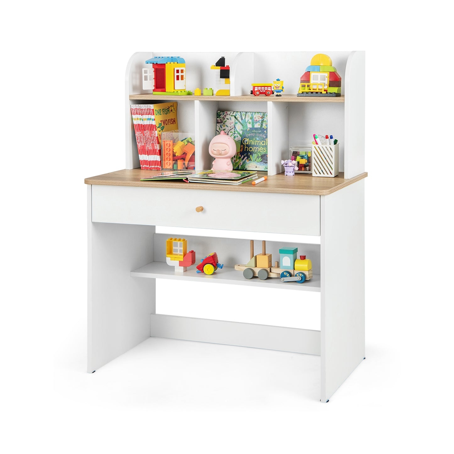 Kids Wooden Study Desk Writing Table with Hutch and Drawer Kids Crystal