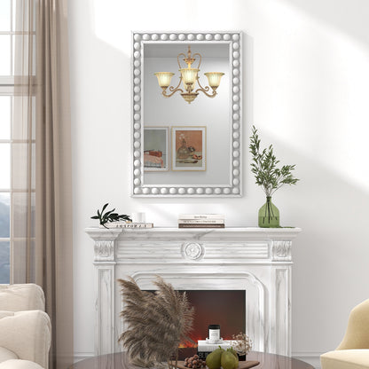 24 x 36 Inches Rustic Wall Mirror with Solid Wood Frame for Living Room Bedroom-White