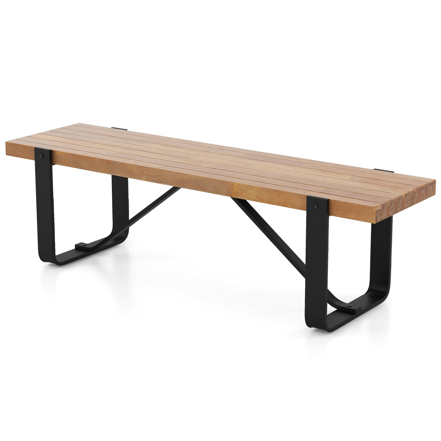 60 Inch Entryway Bench Rustic Farmhouse Wooden Shoe Rack with Metal Frame-Natural Kids Crystal