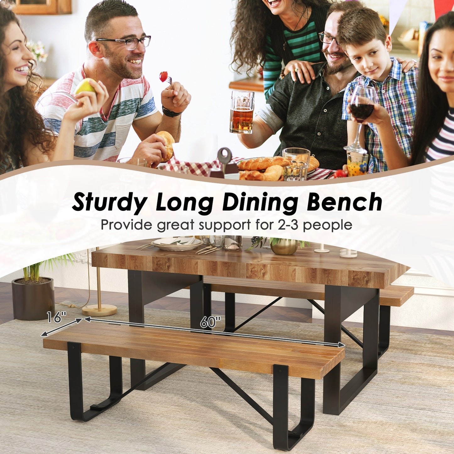 60 Inch Entryway Bench Rustic Farmhouse Wooden Shoe Rack with Metal Frame-Natural Kids Crystal
