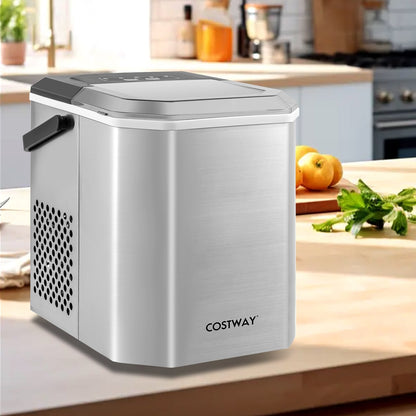 Ice Maker Countertop with Self-Cleaning for Home Kitchen Office Party-Silver