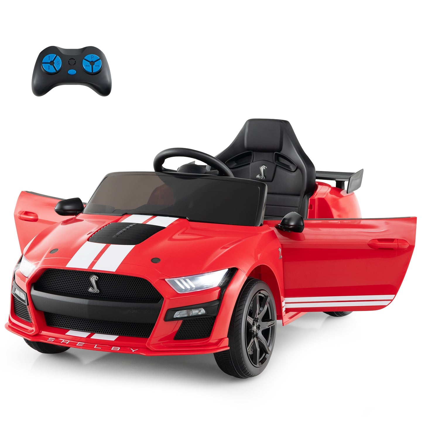 12V Licensed Ford Mustang Shelby GT500 Kids Ride on Car with Remote Control for Kids Aged 3-8-Red Kids Crystal
