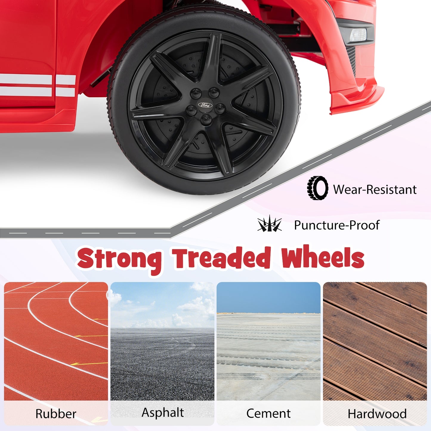 12V Licensed Ford Mustang Shelby GT500 Kids Ride on Car with Remote Control for Kids Aged 3-8-Red Kids Crystal