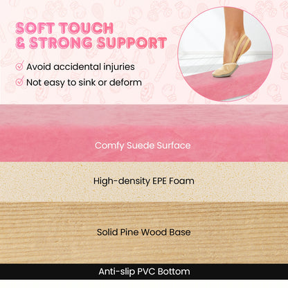 9 FT Folding Gymnastics Balance Beam with Anti-slip Base and Pine Wood Frame-Pink