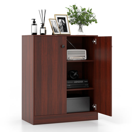 2-Door Modern Floor Storage Cabinet with 3-Tier Shelf-Brown Kids Crystal