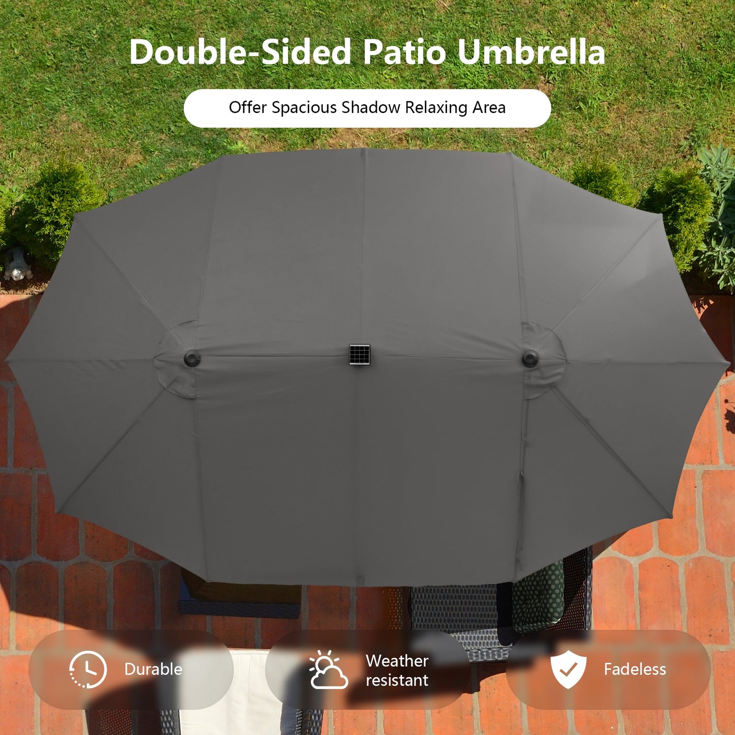 15 Feet Double-Sided Patio Umbrella with 48 LED Lights-Gray Kids Crystal